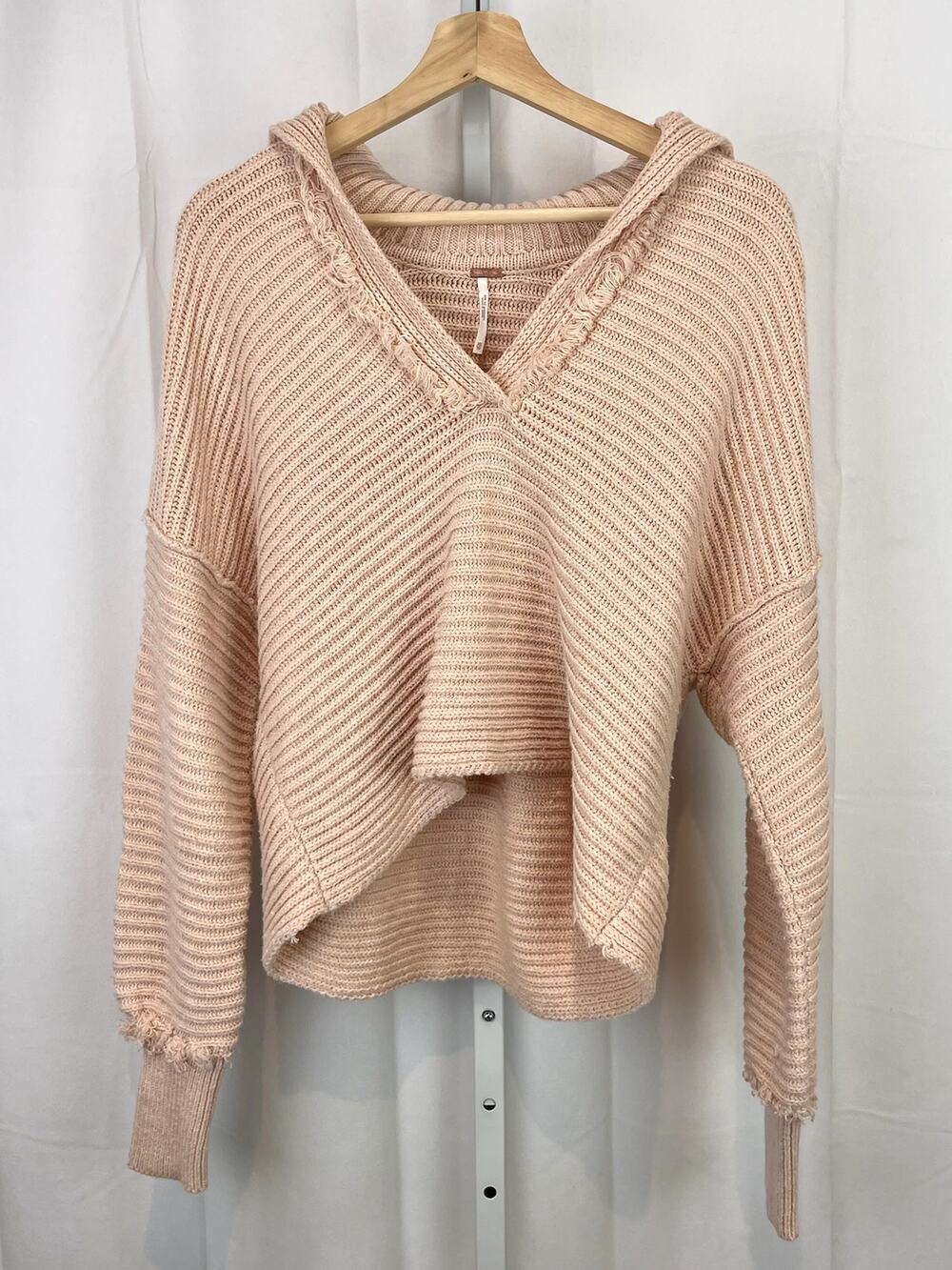 FREE PEOPLE Size XS Marlie Knit Pullover Sweater Ribbed Cotton Blend Blush Pink
